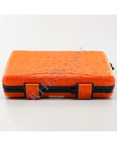 RHEIN CIGAR CASE 5 OSTRICH LEATHER TOTAL COVER ORANGE — Rhein 1905