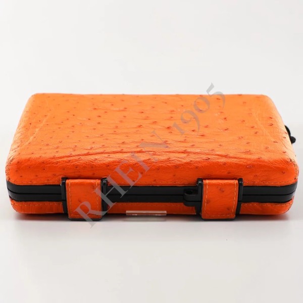RHEIN CIGAR CASE 5 OSTRICH LEATHER TOTAL COVER ORANGE — Rhein 1905